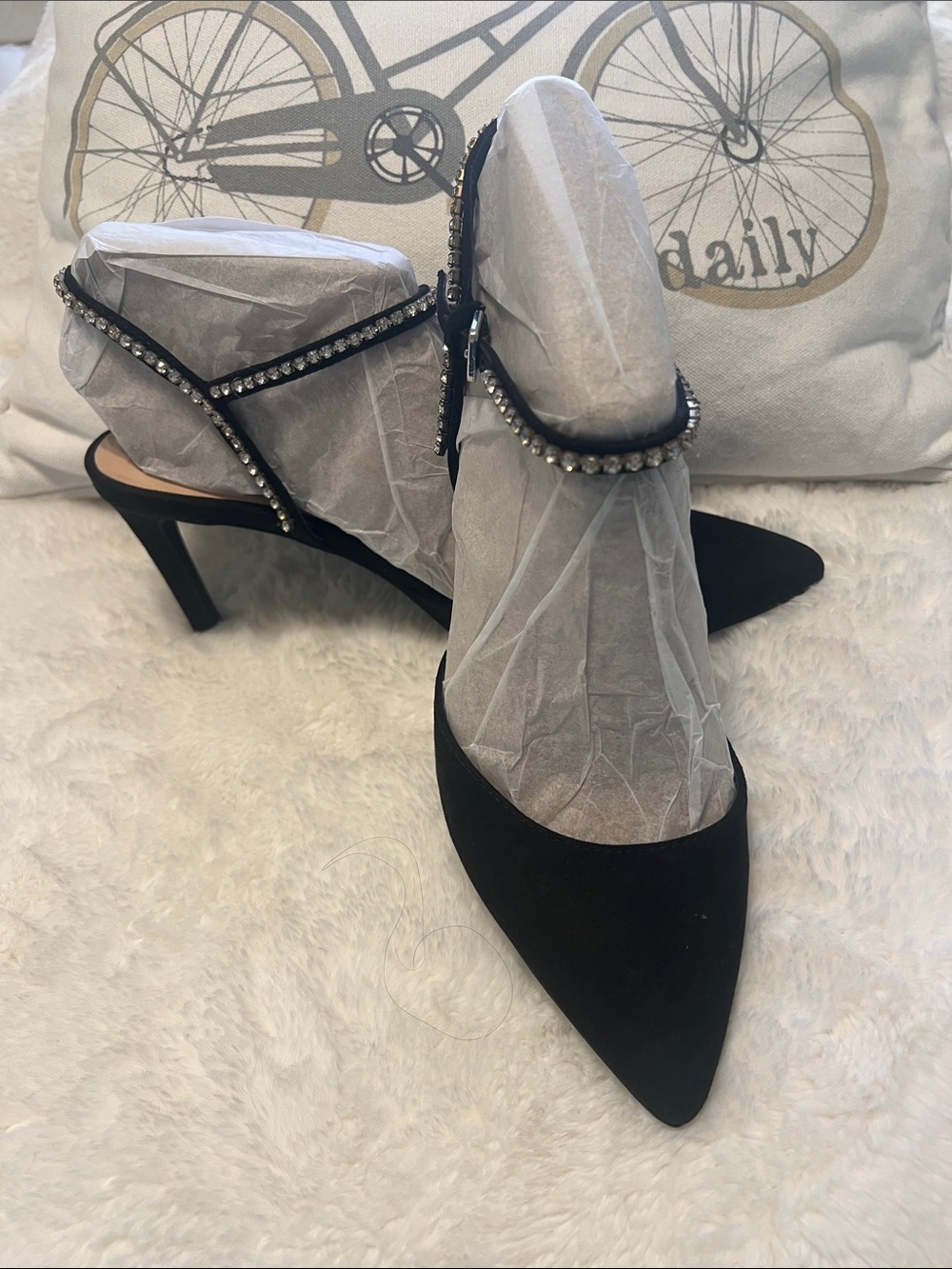 UNISA Women’s Black Pointed-Toe Rhinestone Strap Heels